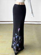 Floral Print Open Mesh Maxi Skirt