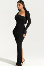 One Shoulder Cut Out Long Sleeve Bodycon Maxi Dress