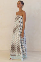 Strapless Contrast Band Hem A-Line Maxi Dress