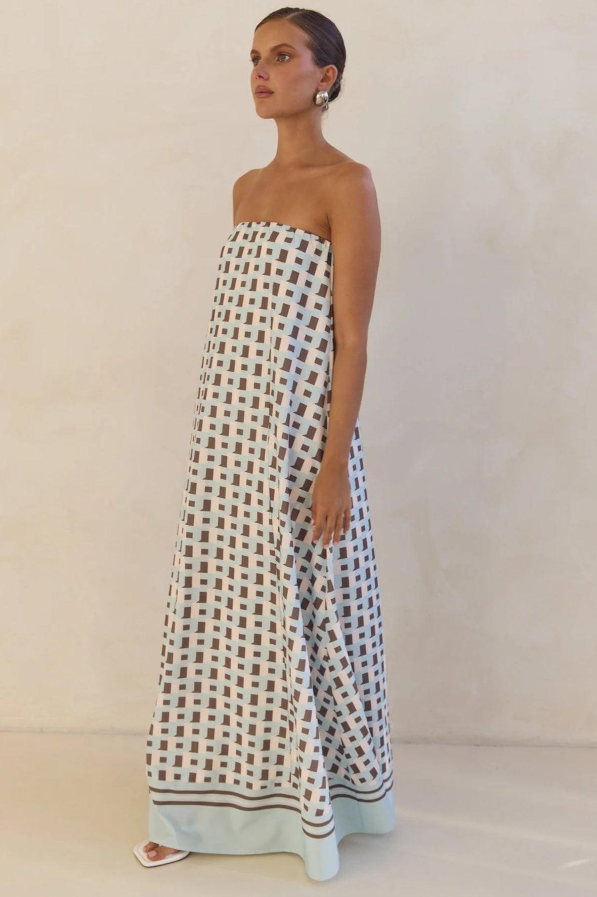 Strapless Contrast Band Hem A-Line Maxi Dress