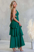 Sleeveless Ruffled Layered Backless Maxi Dress