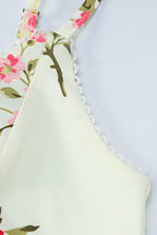 Beige Spaghetti Strap Sweetheart Cup Floral Print Bodycon Maxi Dress