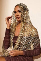 Stylish Sequined, Fringed, and Open-knit Shawl-style Scarf