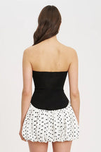 Black Strapless Sweetheart Polka Dot Bodycon Mini Dress