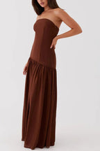 Lizzy Exclusive Strapless Semi Sheer Patchwork Chiffon Maxi Dress Statement Occasion Edit