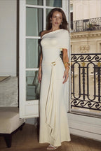 Sexy Asymmetrical Shoulder Tie Wrap Bodycon Maxi Dress