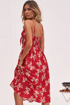 Spaghetti Strap Sweetheart Tie Front Cutout Button Front Floral Midi Dress