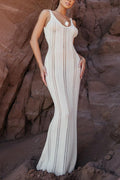Crochet Scoop Neck Tank Strap Openwork Knit Bodycon Summer Maxi Dress