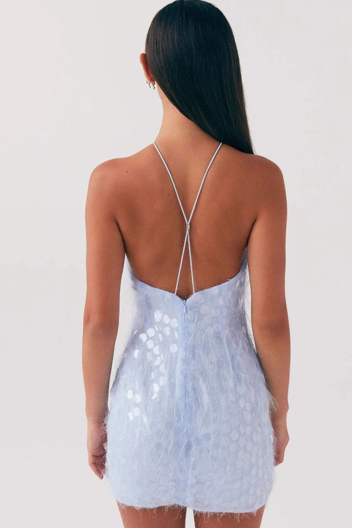 Sequin Paillette Halter Neck Backless Bodycon Mini Dress