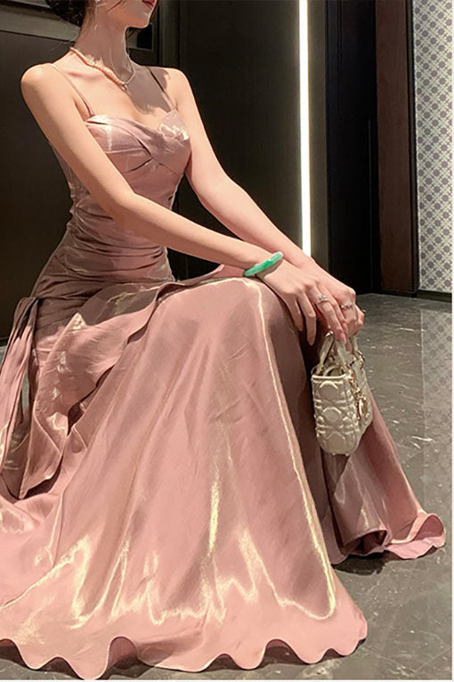 Sweetheart Spaghetti Strap Ruched Knot Detail Tiered Mermaid Maxi Gown