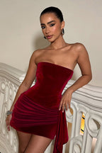 Red Strapless Velvet Bodycon Mini Dress