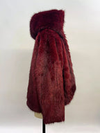 Burgundy Hooded Faux Fur Jacket For Women 2026