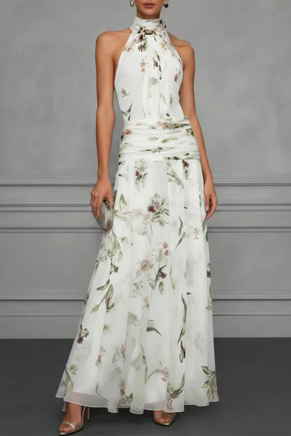Aria Ruched Halter Floral Dress