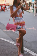 Eleanor Knit Colorful Zigzag Pattern Halter V-neck Tie-up Loose Romper