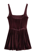 Velvet Square Neck Corset Seam Gathered Fit and Flare Mini Dress