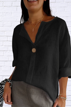 Full Size Linen Blend Notched Blouse Plus Size