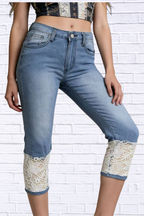 Full Size Lace Trimmed Capri Jeans Plus Size