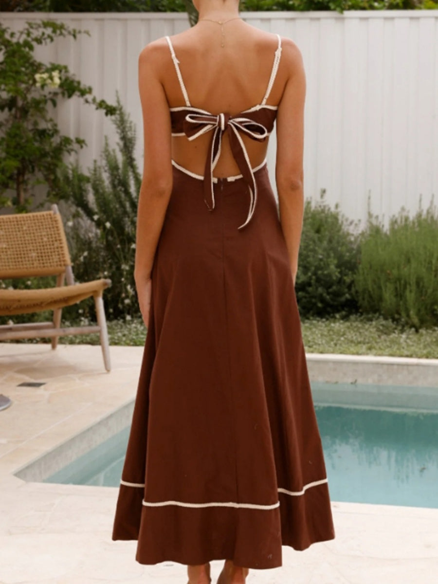 Camisoles Color Matching Color-blocked Hollow Vacation And Leisure Maxi Dresses