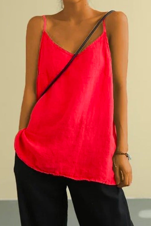 Scoop Neck Solid Cotton Linen Cami Top