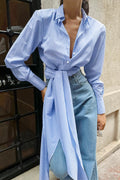 Long Sleeves Tie Waist Striped Blouse Shirt