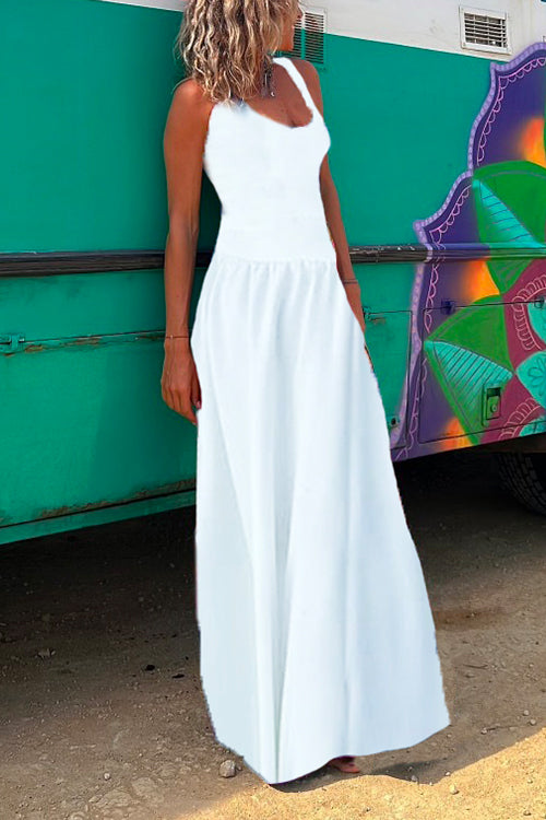 Solid Criss Cross Backless Maxi Cami Dress