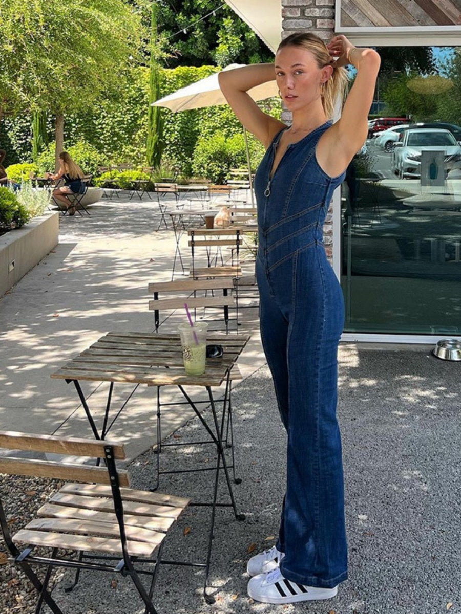 Denim Love High Waist Hollow Backless Jumpsuits