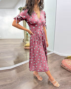 Soledad Aesthetic V Neck Dress with Polka Dots Evening Wear Edit