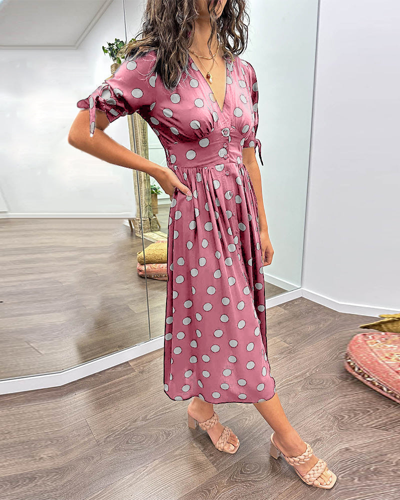 Soledad Aesthetic V Neck Dress with Polka Dots Evening Wear Edit