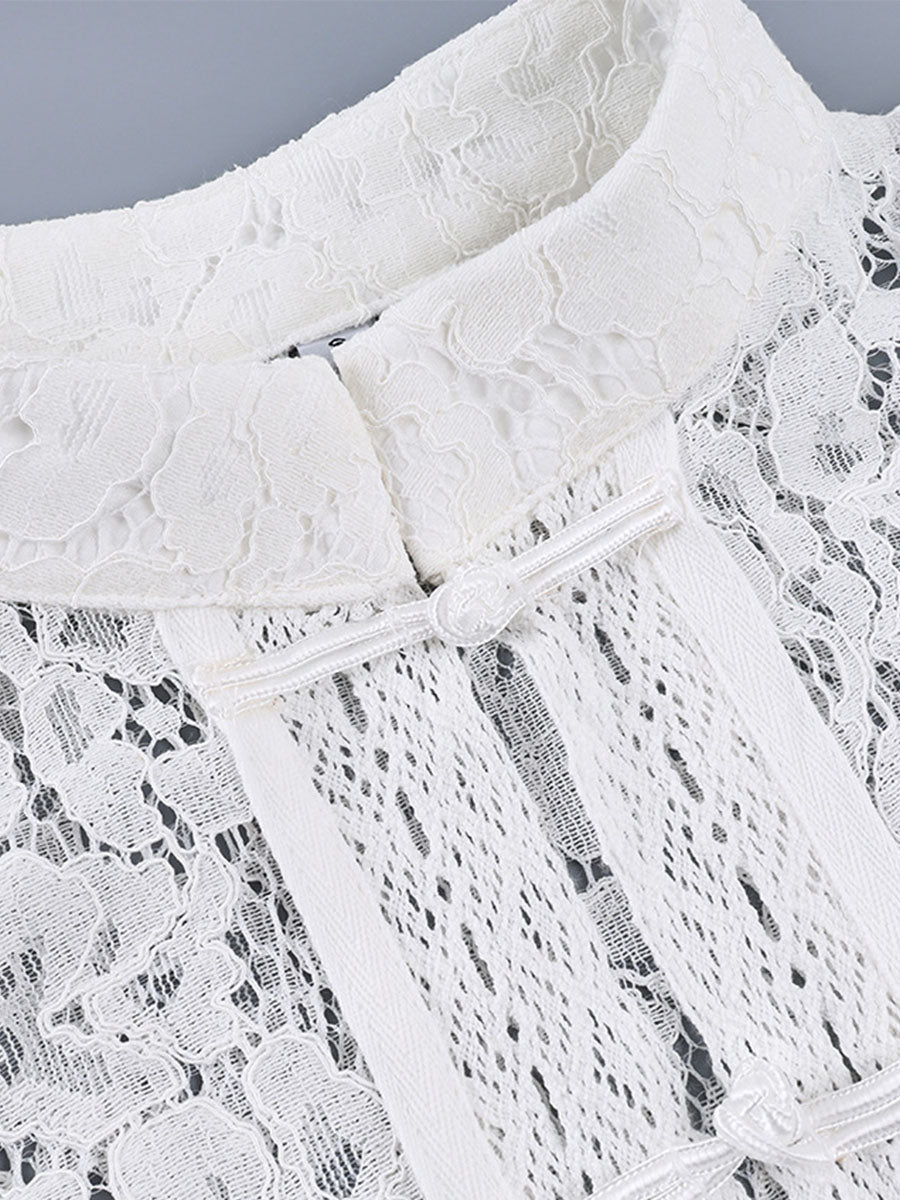 Lace Puff-Sleeve Cotton Tops