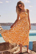 Floral Print Smocked Tie Shoulder Tiered Ruffle Maxi Dress