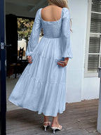 Straps Puff Sleeve U-neck Long Sleeve Maxi Dresses