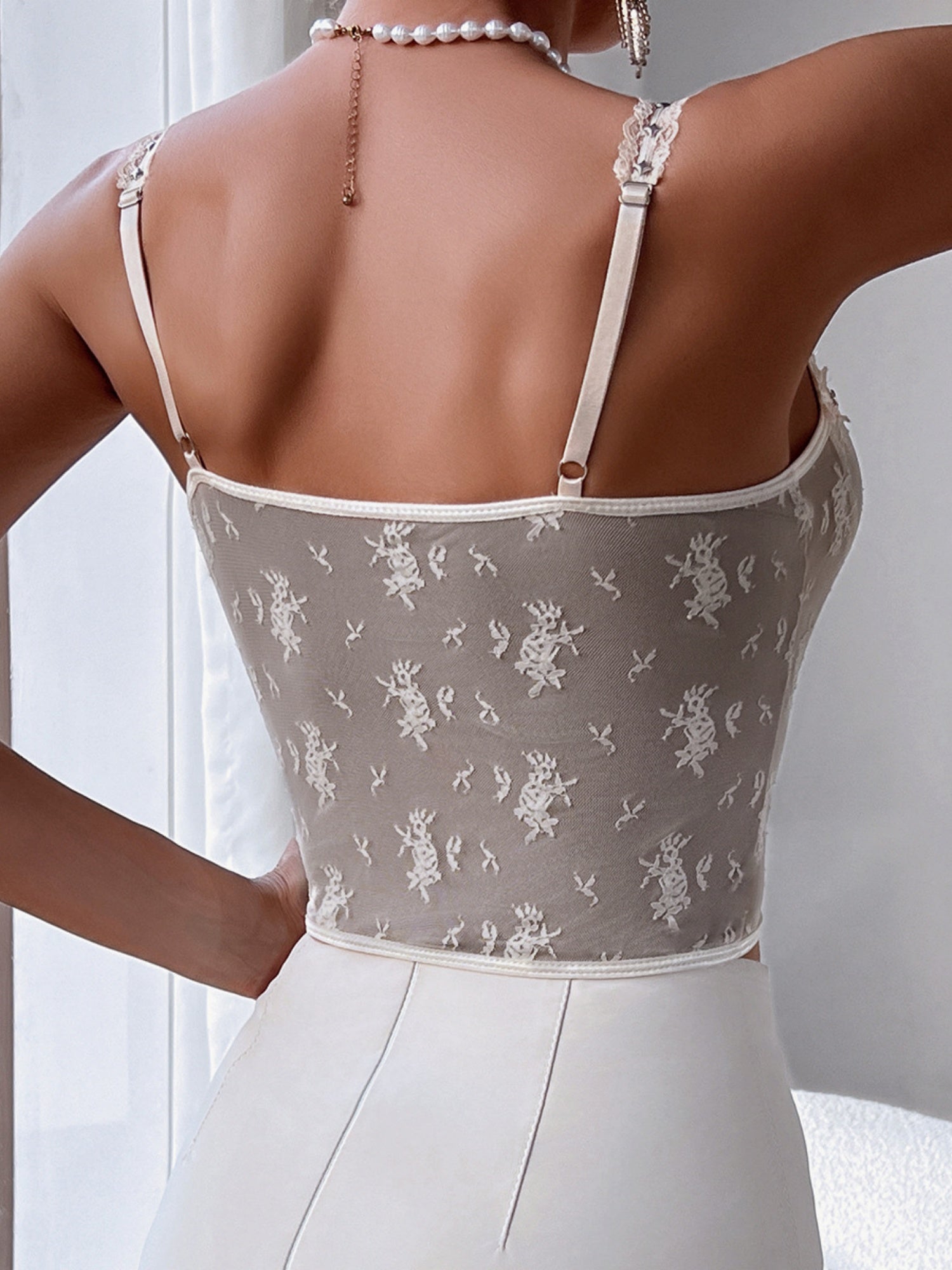 Lace Trim Splicing Perspective Button-down Bra