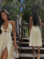 Thin Strap Hollow Slit V-neck Vacation Maxi Dresses