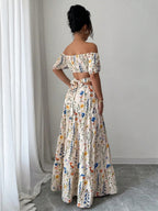 Floral Print Backless And Off-shoulder Long Dress