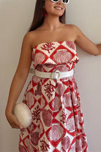 Strapless Tube Marine Life Print Maxi Dress