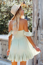 Smocked Square Neck Ruffle Strap Empire Waist Lettuce Hem Mini Dress