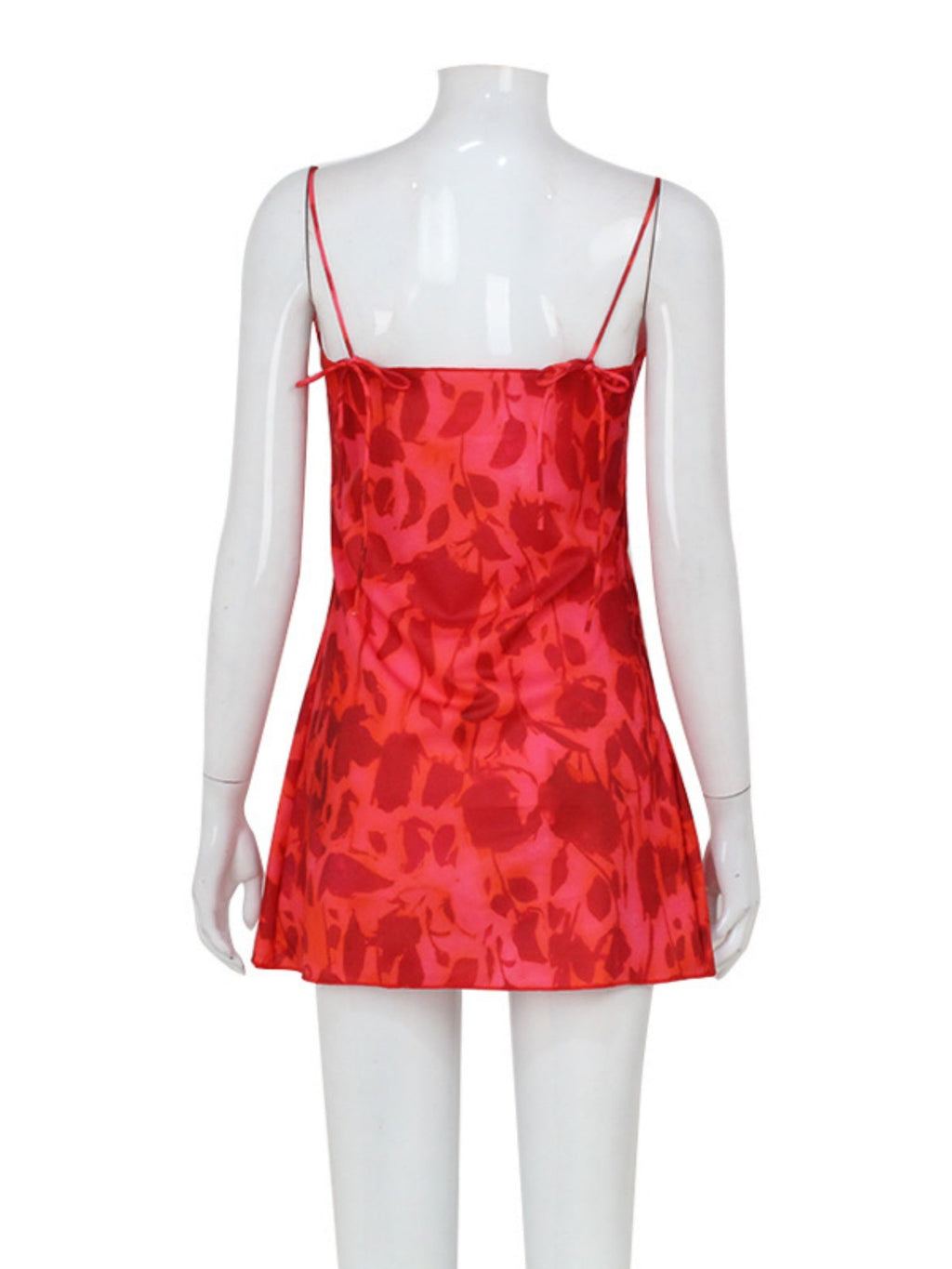 Printed Waist-cinching V-neck Camisole Mini&Short Dresses