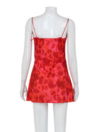 Printed Waist-cinching V-neck Camisole Mini&Short Dresses