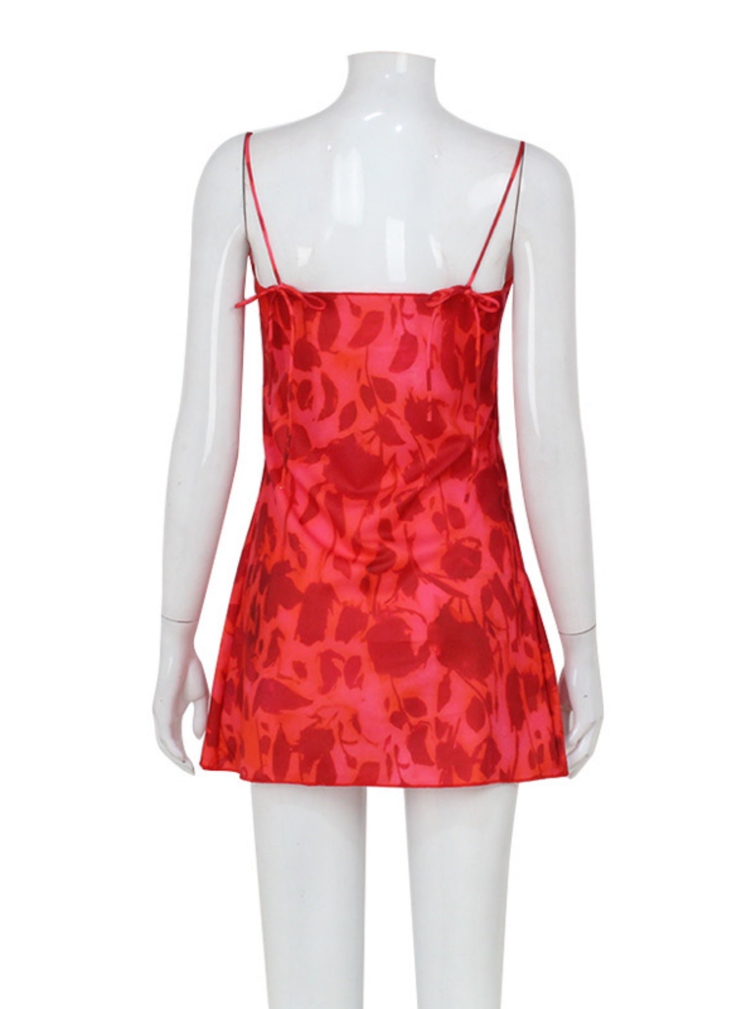Printed Waist-cinching V-neck Camisole Mini&Short Dresses