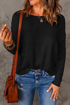 Drop Shoulder Long Sleeves Solid Knitting Sweater