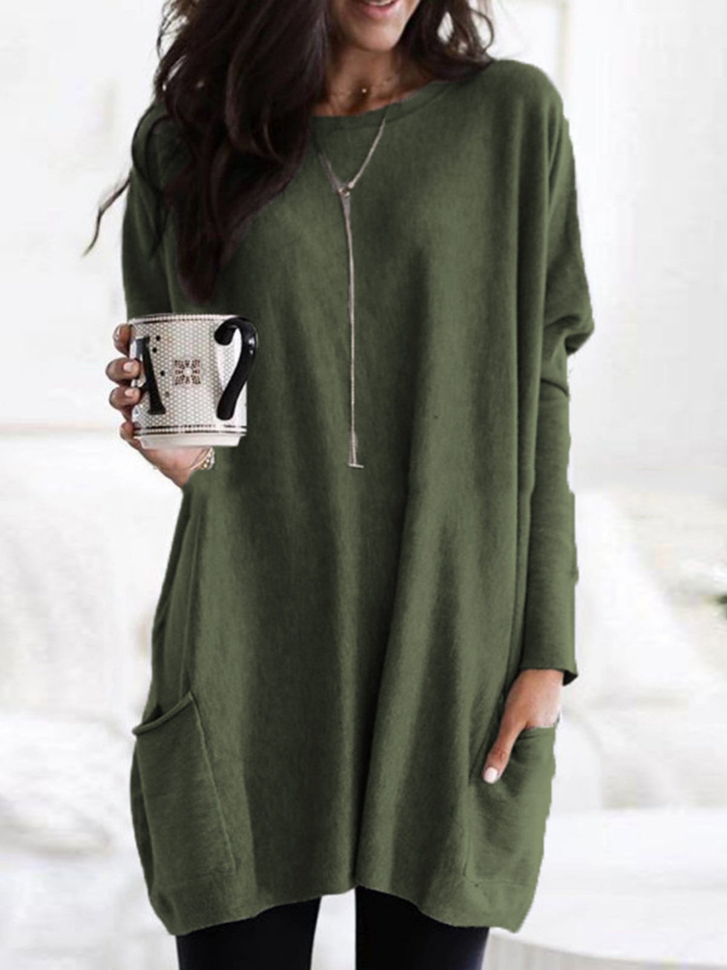Pocket Round Neck Long Sleeve T-shirts