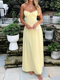 Solid Color Lace Up Waist Temperament Maxi Dresses