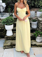 Solid Color Lace Up Waist Temperament Maxi Dresses