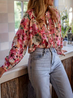 Floral Print Ruffled Round Neck Long-sleeved Shirt