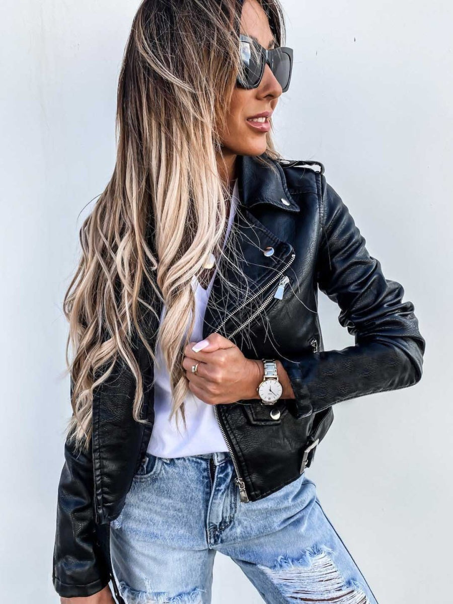 Pocket Zipper Short PU Leather Jackets
