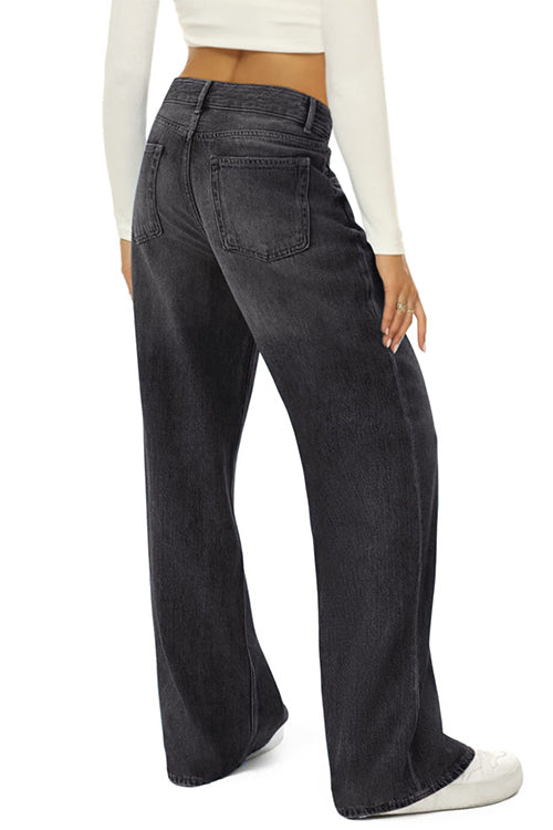 Casual Wide Leg Distressed Denim Pants