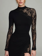 Lace Splicing Hip-hugging Irregular Mini&Short Dresses