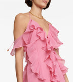 V-neck Ruffle Backless Formal Dress Maxi Dresses