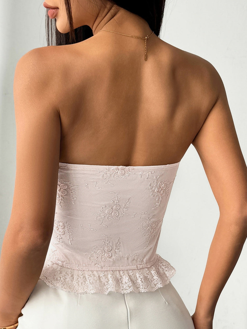3D Flowers Lace Trim Strappy Breastplate Fishbone Strapless Vest