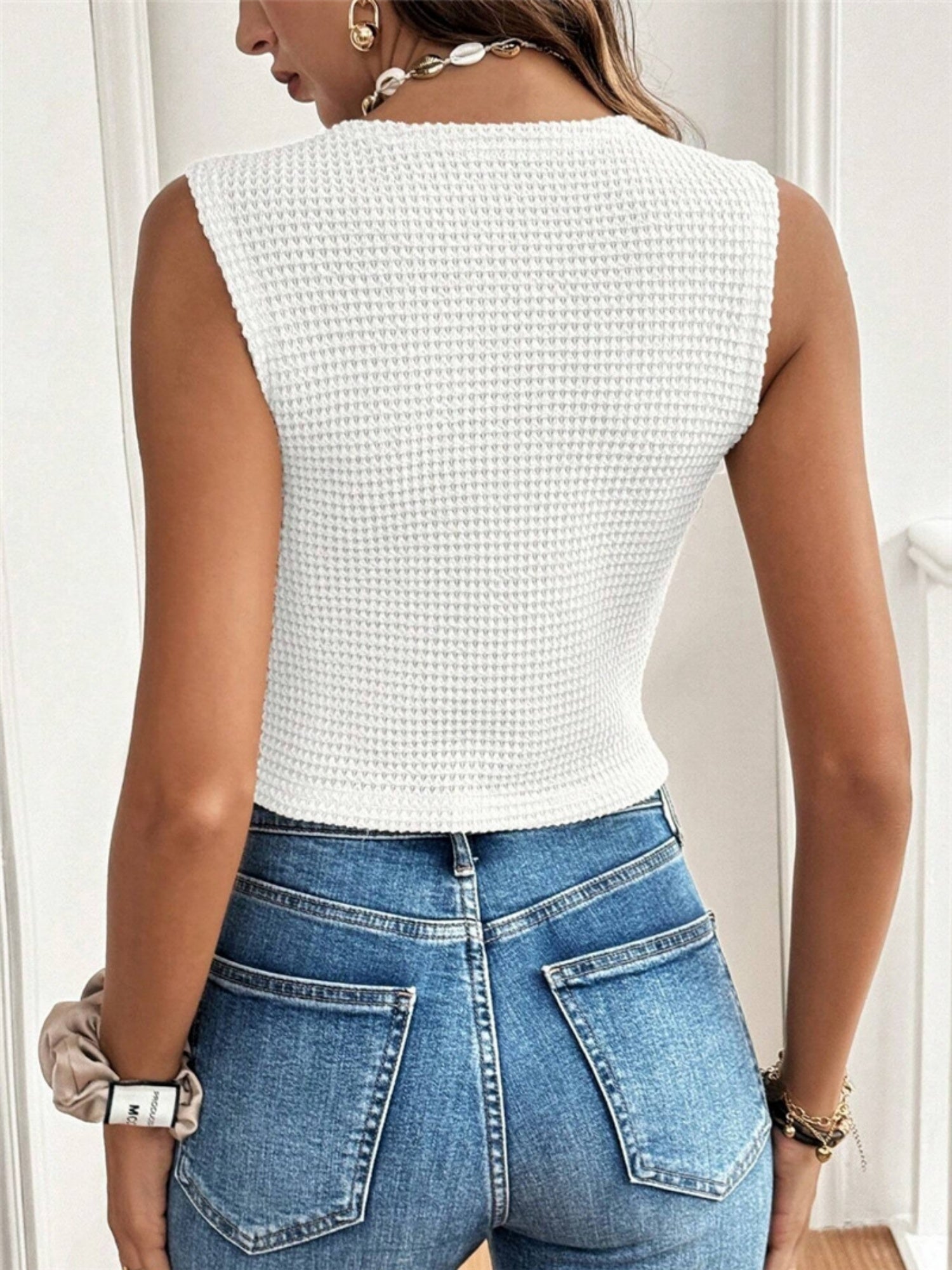 V-neck Sleeveless Three Buttons Women's Vest